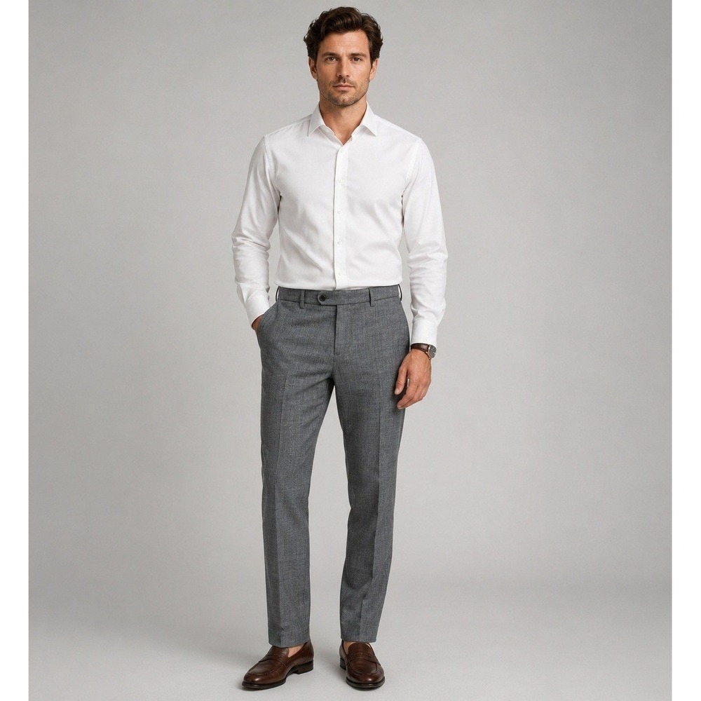 Fairlane Trouser Pants Mens 34x30 Slim Fit Gray Microplaid Polyester Viscose